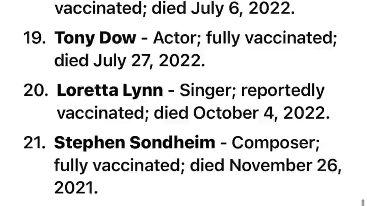 Famous people who took at least 1 covid vaccine and are now DEAD