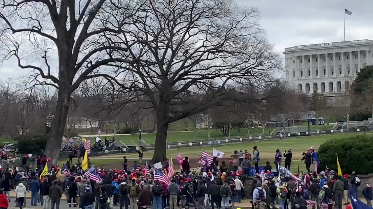 J6 Apx 12:52 pm Wide shot of the West side Capital Grounds Storming (Pre march)