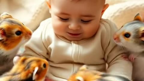 Cute baby with mouse