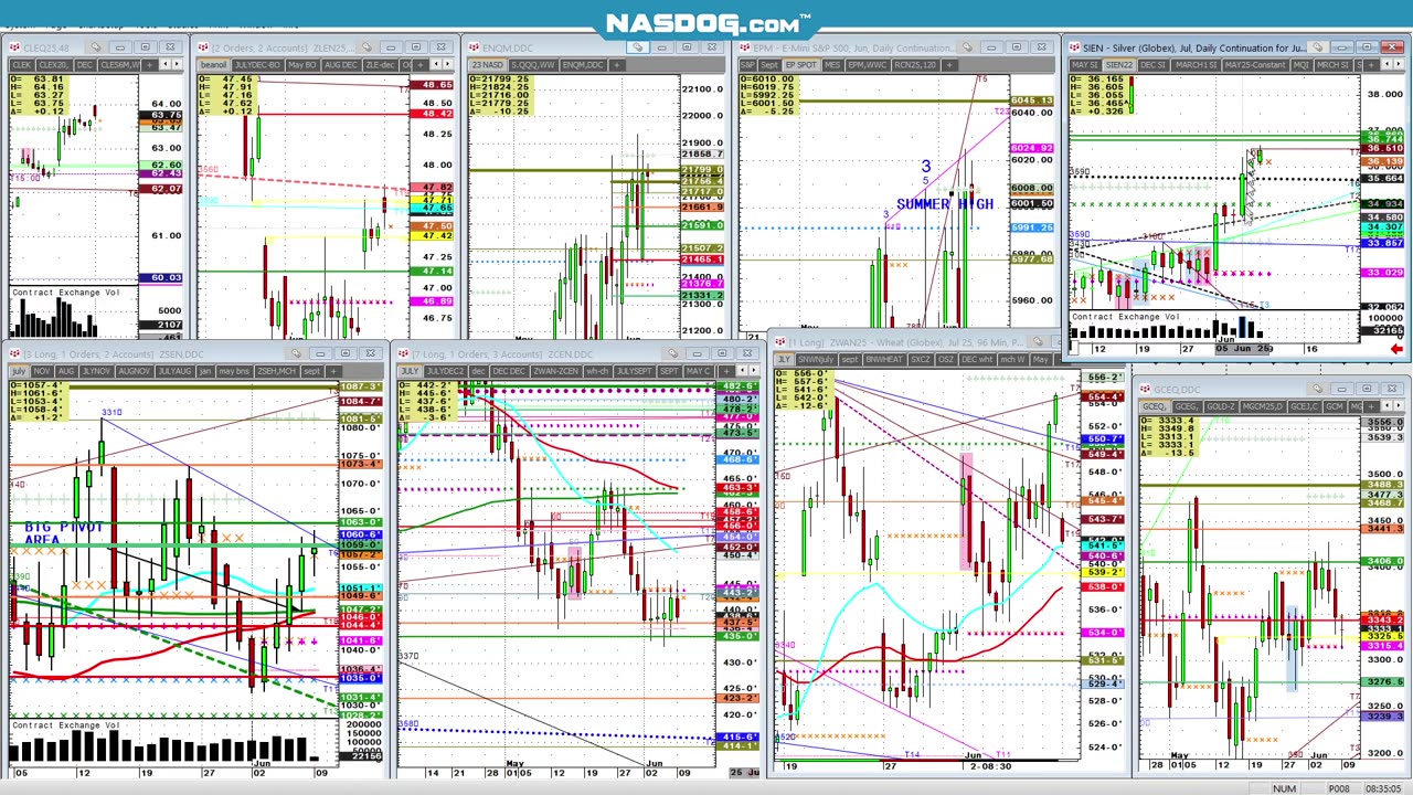 Todays Futures, June9 Mon Openings, Usual Commodities,