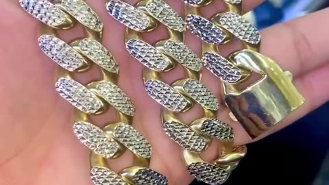 10K 2-Tone Gold Diamond Cut Semi-Hollow Cuban Necklace