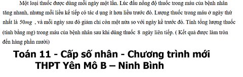 THPT Yên Mô B – Ninh Bình: Một loại thuốc được dùng mỗi ngày một lần. Lúc đầu nồng độ thuốc trong