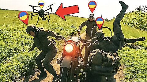 Russian FPV Drone Destroys Ukrainian Motorcycle Convoy Mid Ride