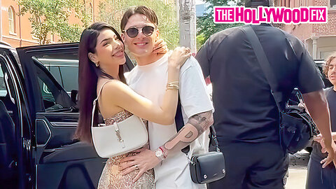 Peso Pluma & Kenia Os Share A Kiss Before Signing Autographs For Fans Outside Their Hotel In N.Y.
