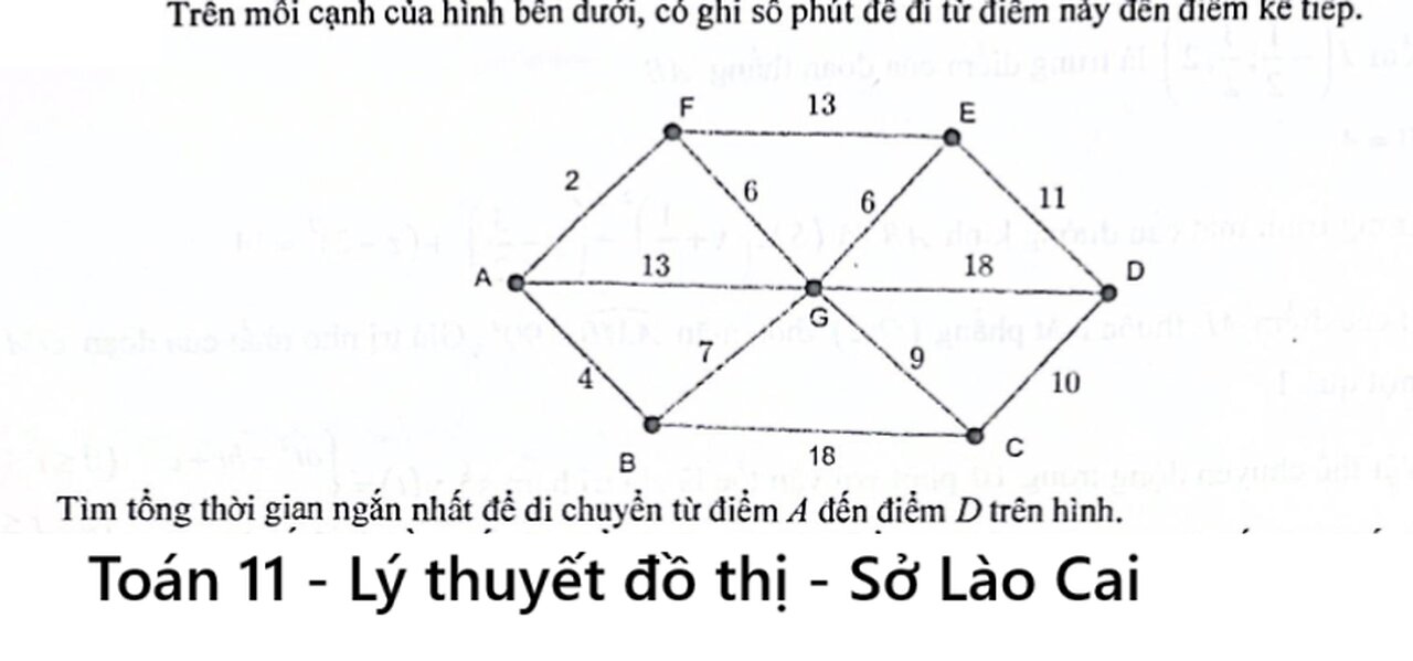 Sở Lào Cai: Toán 11: Lý thuyết đồ thị: Trên mỗi cạnh của hình bên dưới, có ghi số phút để đi từ