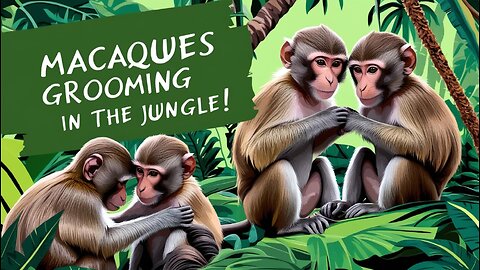 Playful Macaques Grooming in Lush Jungle