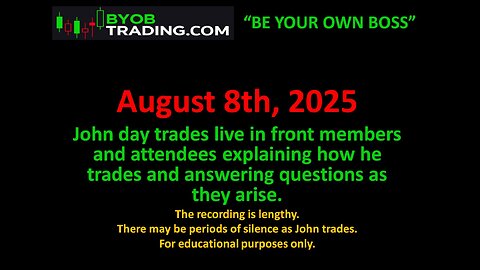 August 8th, 2025 BYOB John trades the Market open live w/ members. For educational purposes only.