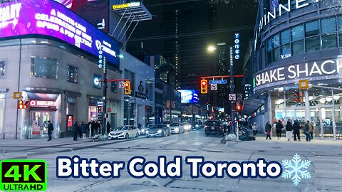 【4K】Toronto Bitter Cold Night Orange Storm Warning & Winter Nightlife