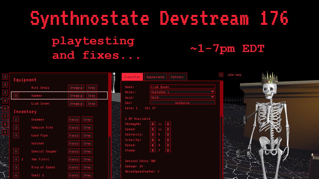 Synthnostate Devstream 176 - get in, we're making a vampire sim that doesn't suck!