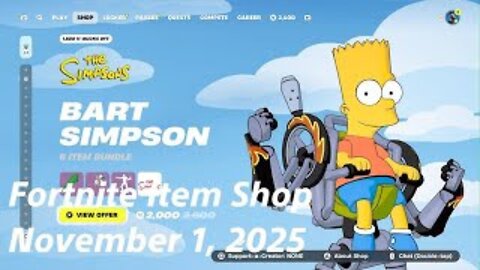 Fortnite Item Shop|November 1, 2025(*New* Bart Simpson Bundle & More)