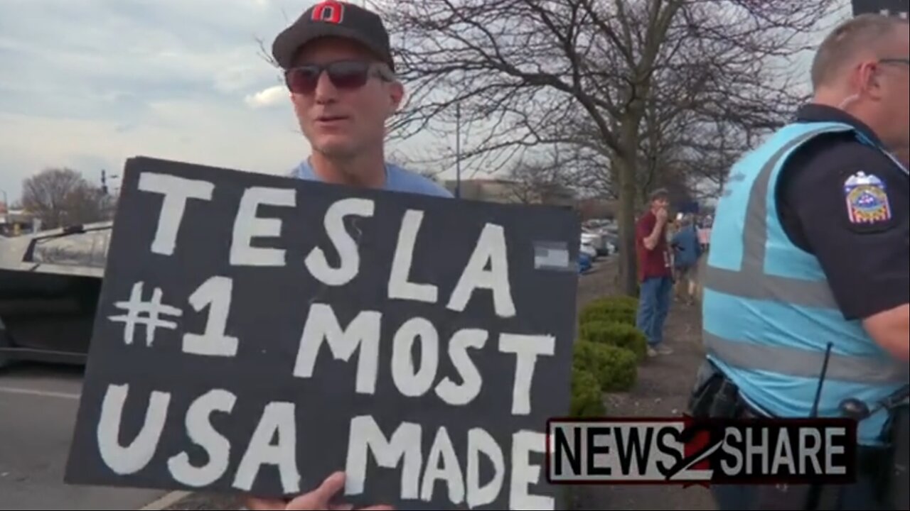 "Tesla Takedown" Protesters Face Off with Trump Supporters in Columbus, Ohio