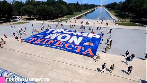 EPIC! MASSIVE 100-ft "TRUMP WON TRIFECTA" flag at DC Capitol building & Lincoln Memorial