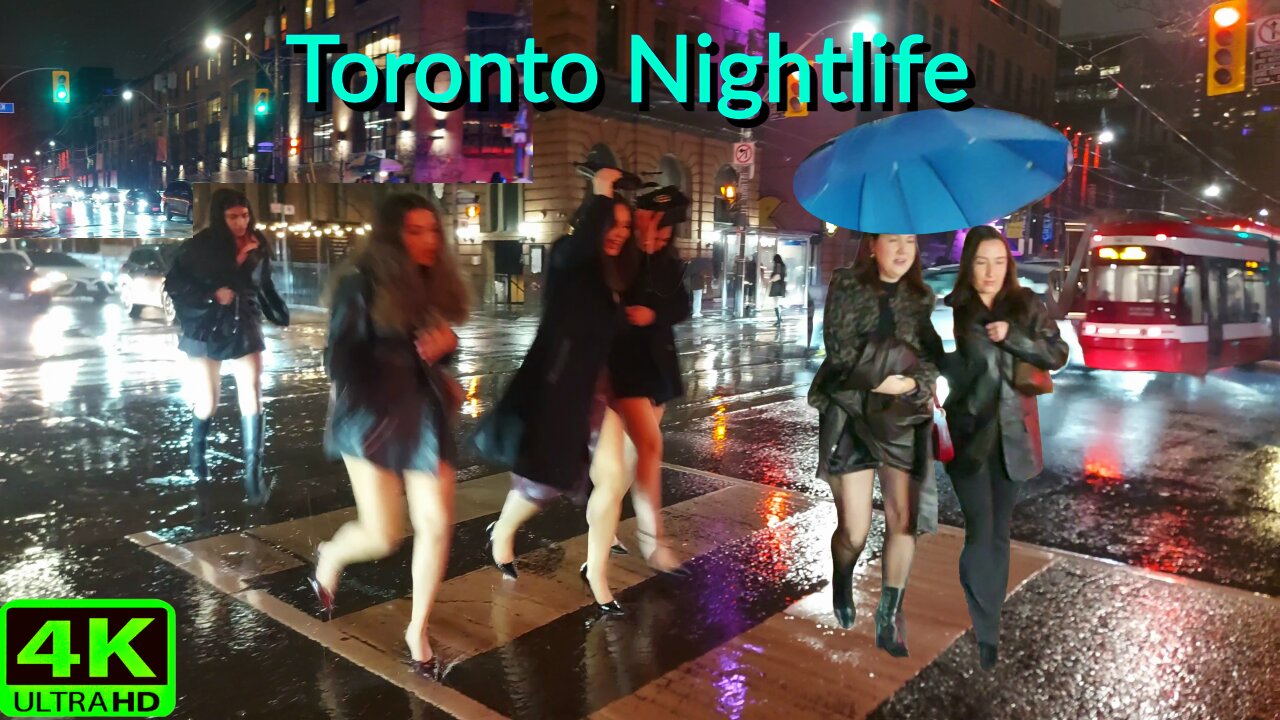 【4K】Toronto Nightlife in the Rain (Dreamy City Walk) Canada 🇨🇦