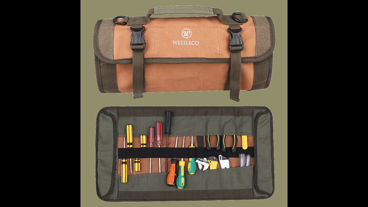 Durable Portable Tool Roll Storage Bag, with 19 Slots & 5 Pockets, for Home, DIY & More