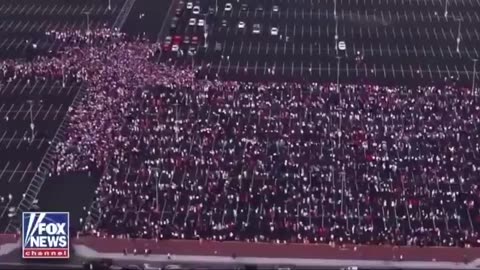 Drone footage from above the State Farm Stadium showing just one of the lines for Charlie Kirk’s
