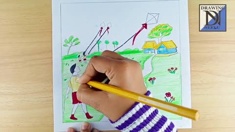 Happy makar sankranti drawing || scenery drawing || sketches || drawing colouring