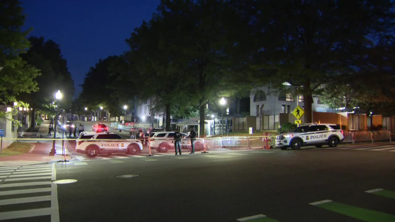 Security fencing going up outside the Israeli Embassy in Washington, D.C.