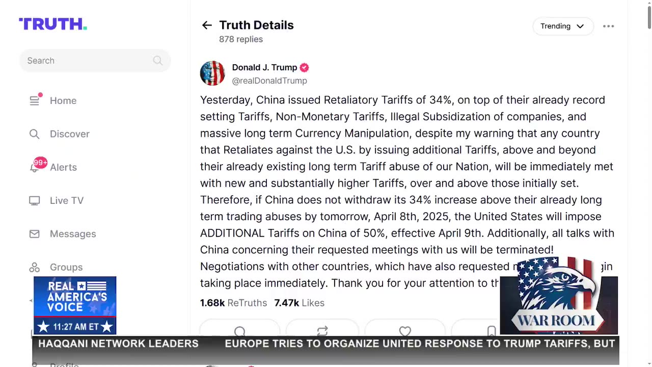 JUST IN: CHINA ISSUES RETALIATORY TARIFFS, PRESIDENT TRUMP GIVES STATEMENT