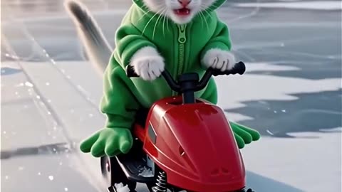 Frog-Suit Kitty Riding a Snowmobile ❄️🐸🚀 _ Cutest Winter Ride Ever#cat #cute #cats #frog