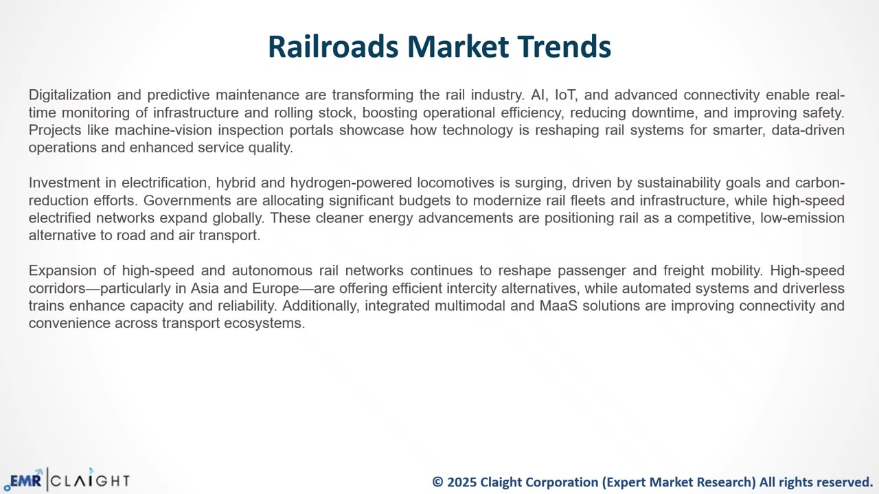 Railroads Market Size, Share, Trends & Growth 2034