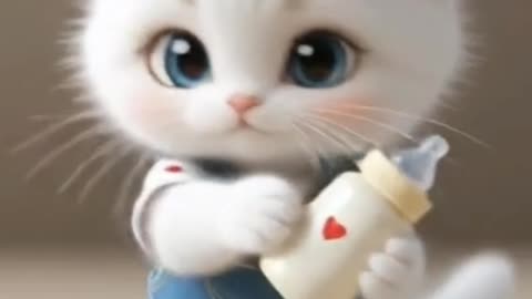 Cutest Baby Cat in a Hoodie Holding a Bottle! 🍼🐱❄️