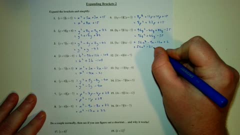 Expanding Brackets 2 - Solutions