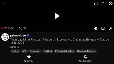 OCTOBER 16 2025 Thursday Night Football: Pittsburgh Steelers vs. Cincinnati Bengals Part 1