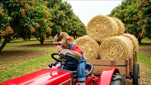 Monkey Nana Drives a Tractor and Faces an Unexpected Showdown with a Mischievous Thief!