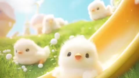 Chicks playing on a slide