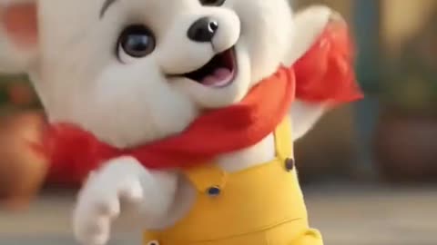 Cutest Puppy Dance Ever! 🐶✨ Yellow Overalls & Red Scarf | Plush Toy Animation #Shorts