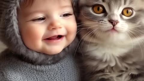 Baby love for kittens video clip । funny clip । kids love for animal।।
