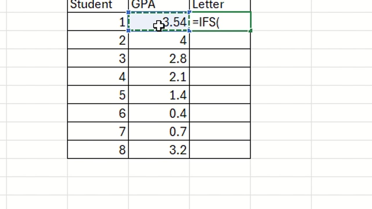 Microsoft Excel - How to use Ifs function for many logical test and if?