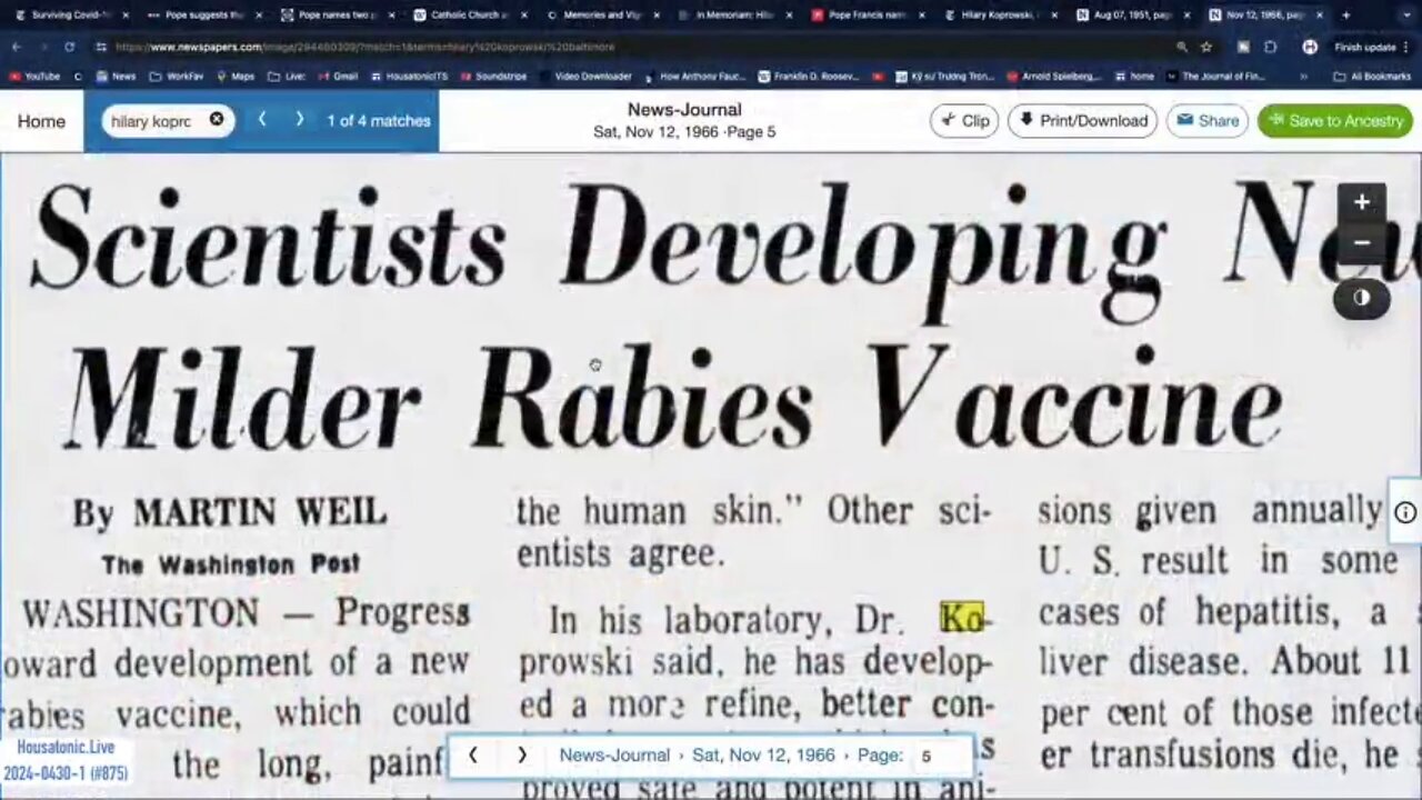 Vaccines are the Cause for Paralysis According to one of the Inventors of (Koprowski) of Vaccines - 1966 Article
