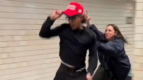 Lunatic Liberal Falls Flat on Her Face Trying To Take a Man's MAGA Hat