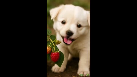 Puppy and raspberry