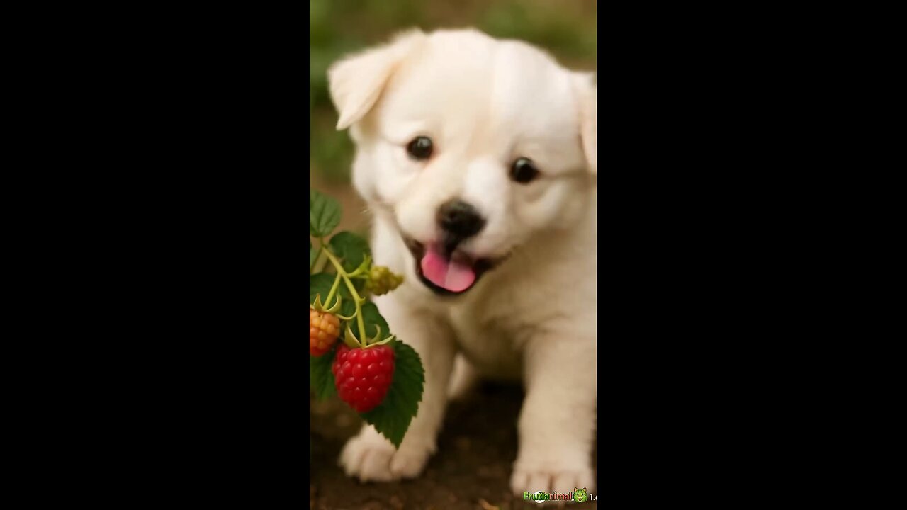 Puppy and raspberry
