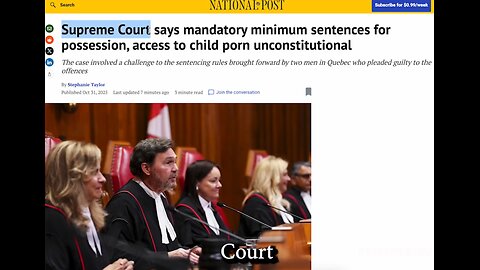 Supreme Court of Canada says the 1-year mandatory minimum jail sentences for possessing child pornography are unconstitutional!!