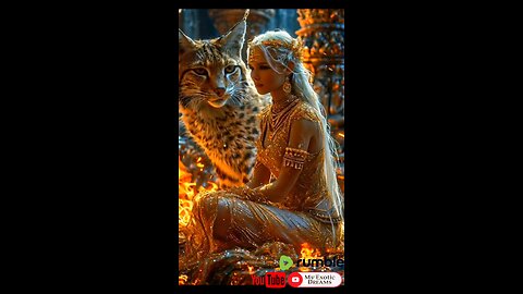 🔥👑 The Golden Goddess & Her Guardian Lynx | A Mystical Bond in Firelight ✨🐾