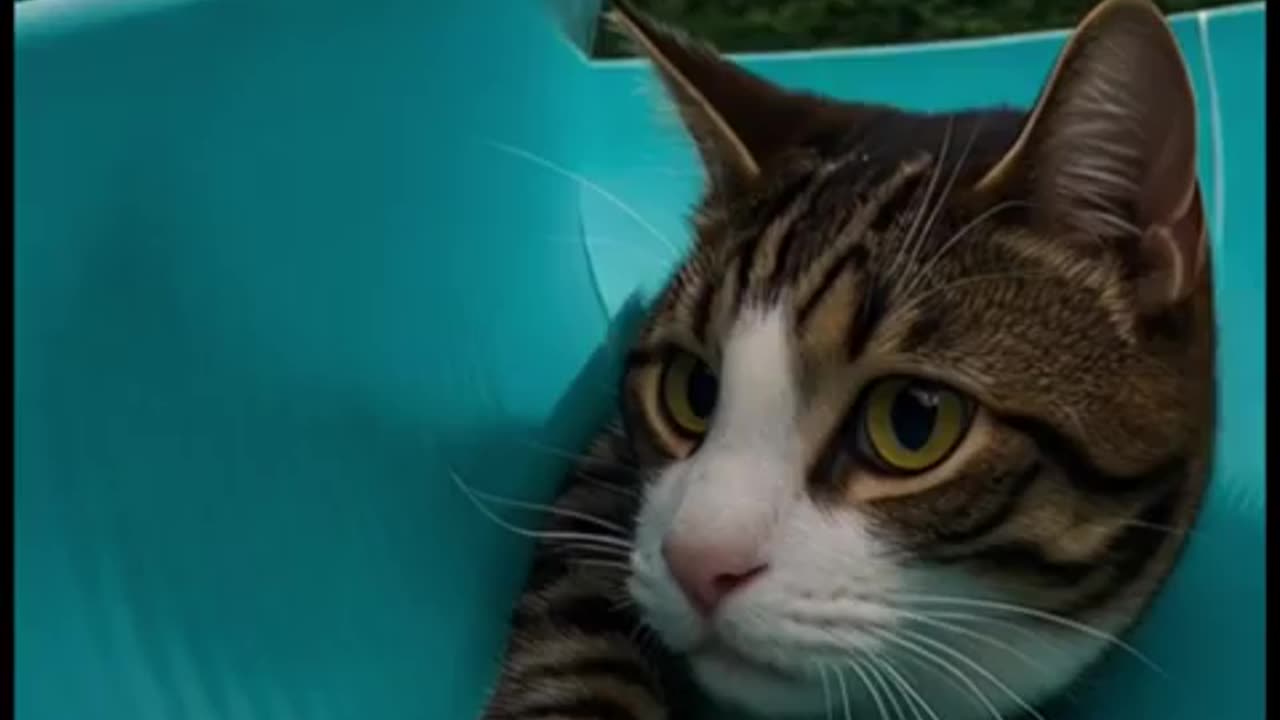 Striped Cat Blue Slide Playtime