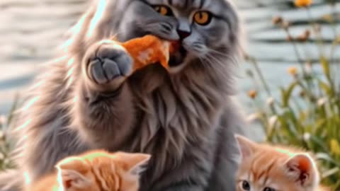 Persian Cat & Kittens Try Fish Cooking… Disaster Strikes! #shorts