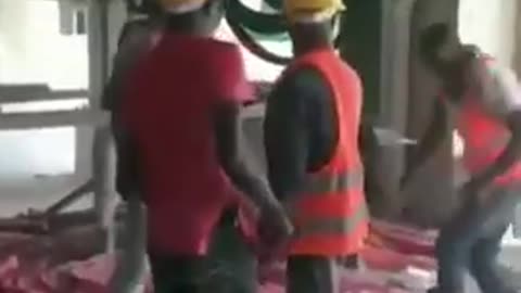 negros fighting with various objects at "job site"