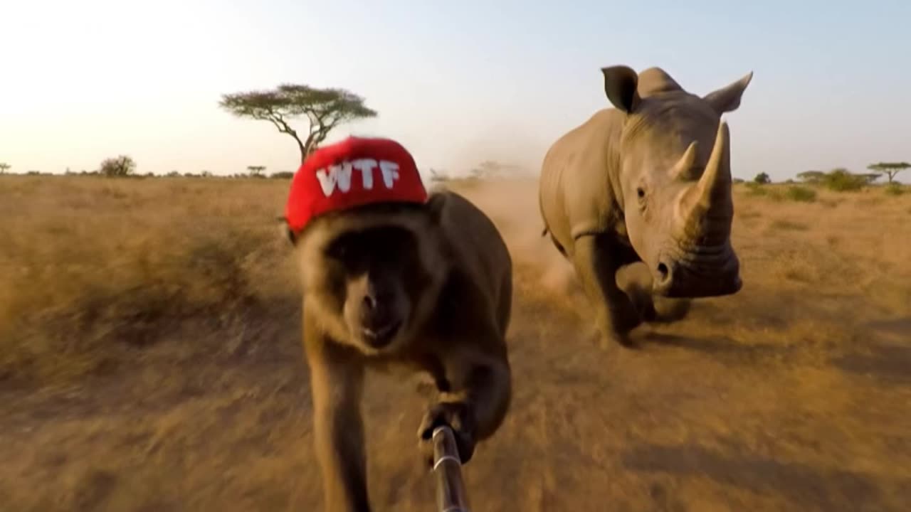 🔥😂 MONKEY RUNS FROM RHINO WHILE RECORDING A VLOG! 🙈🤣