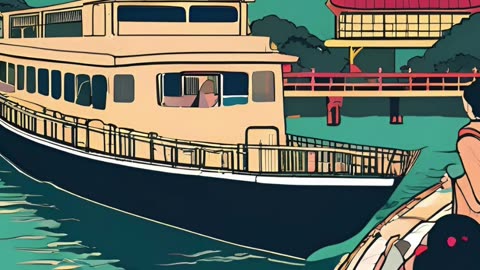 Crossing the river on a Japanese ferry