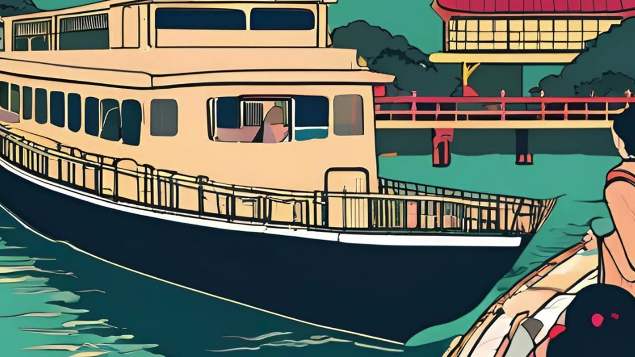 Crossing the river on a Japanese ferry