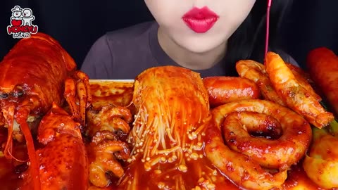 Viral: ASMR MUKBANG| Spicy FLEX Seafood Boil Lobster, Sausage, Octopus, Enoki Mu