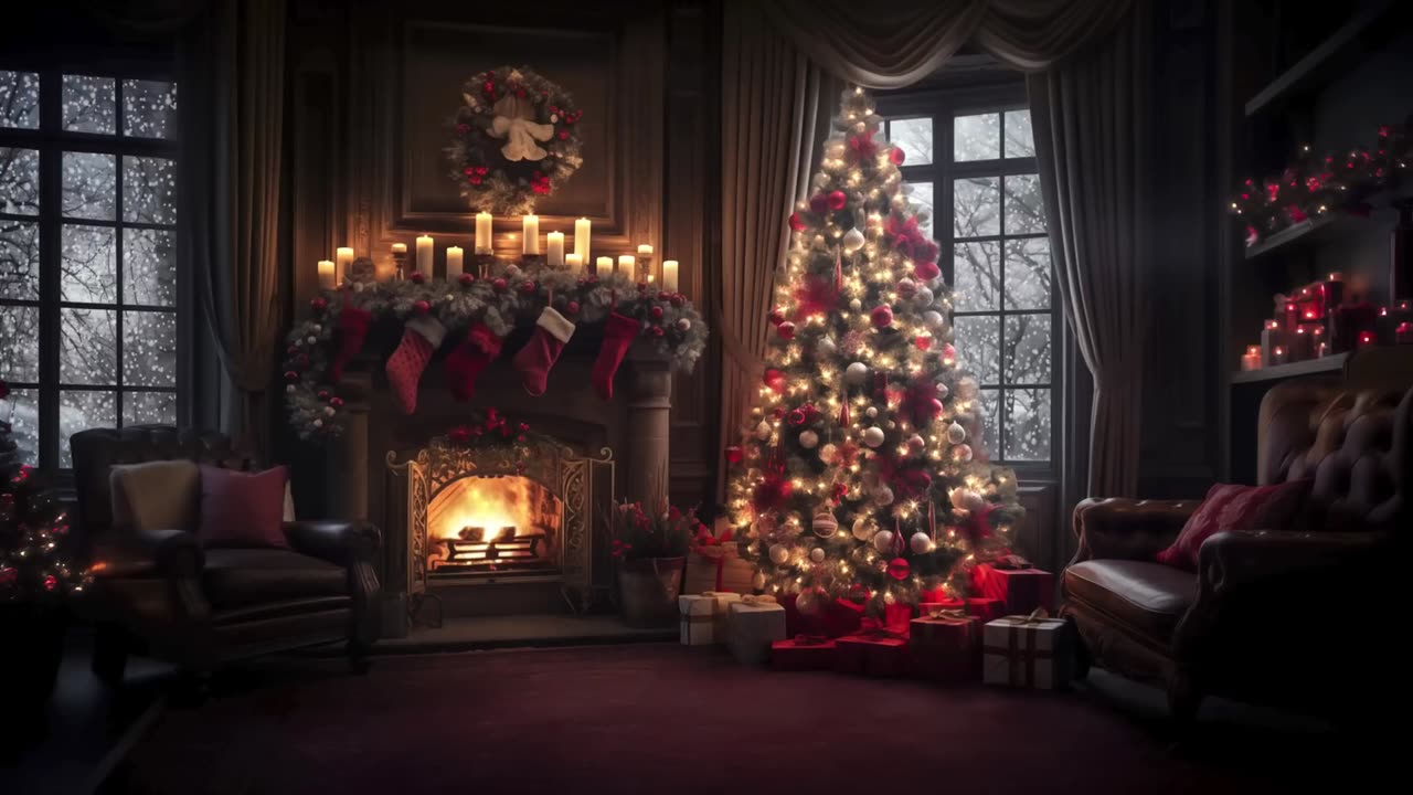 3 Hours Classic Christmas Music with Fireplace