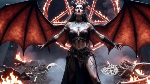 Succubus Sovereign Awakens Before the Burning Pentagram, AI Video