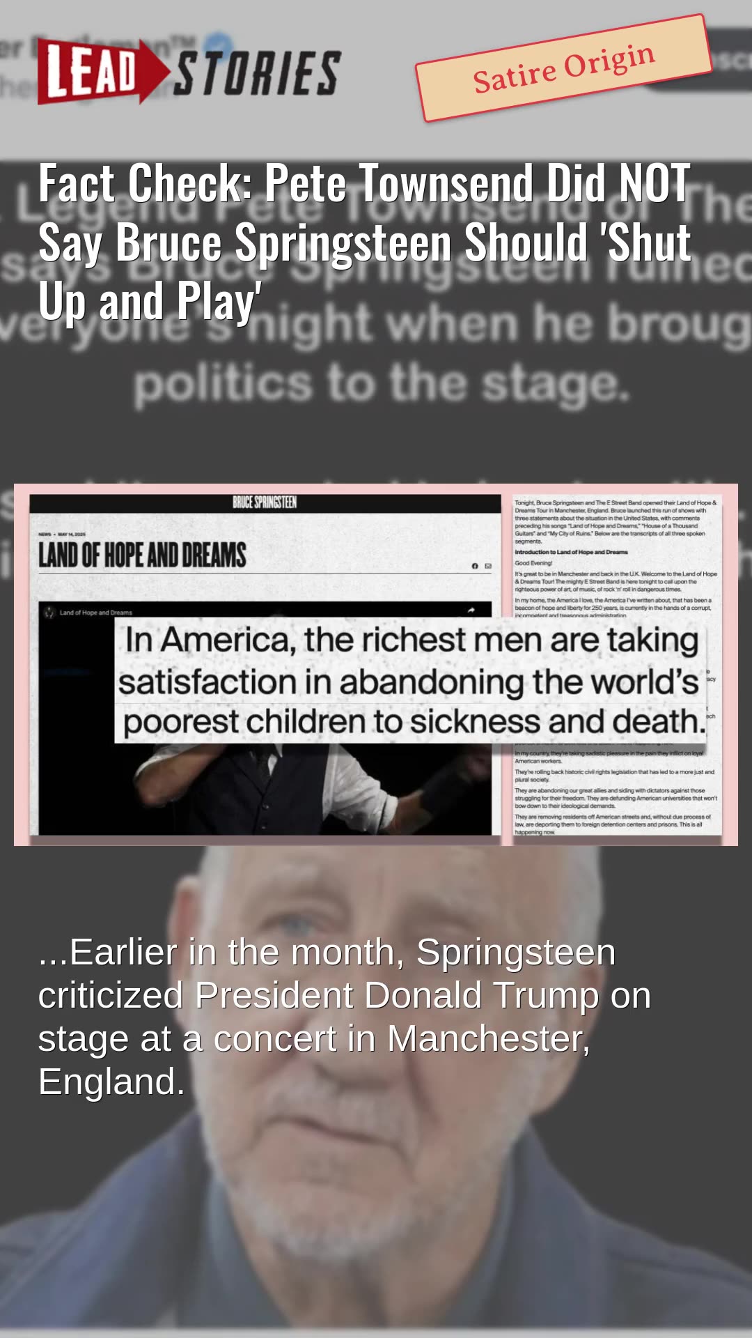 Fact Check: Pete Townsend Did NOT Say Bruce Springsteen Should Shut Up and Play