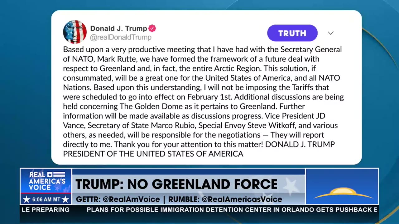 GREENLAND DEAL MOVES FORWARD—NO FORCE, NO TARIFFS