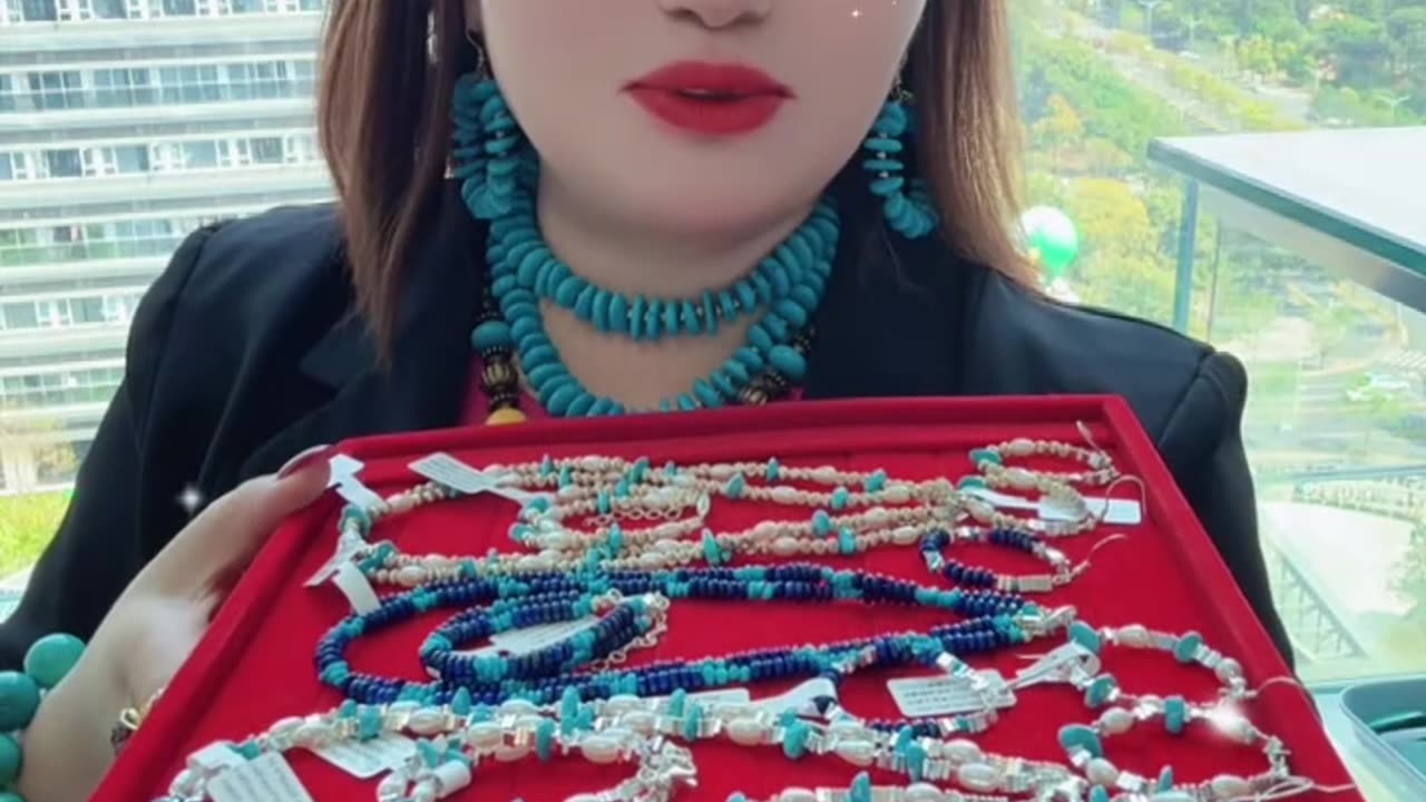 250605-4 Turquoise & Pearl Set: Moonlit Melody of the Deep Sea on Neck and Wrist